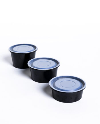 Pote 40-55-80cc transparente y negro con tapa