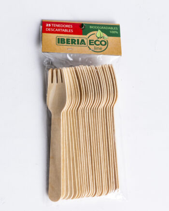 Cuchillos y tenedores de madera x25unid